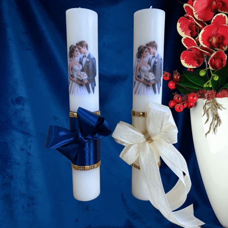 Set 2 Lumanari nunta decorate cu albastru si ivory W26 [1]