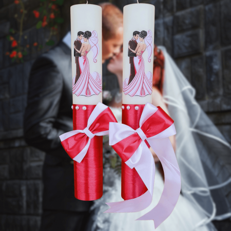 Accesorii și Lumânări decorate Nuntă - Set 2 Lumanari nunta decorate cu roz si alb W20