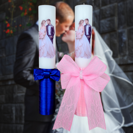 Accesorii și Lumânări decorate Nuntă - Set 2 Lumanari nunta decorate cu roz si albastru W22
