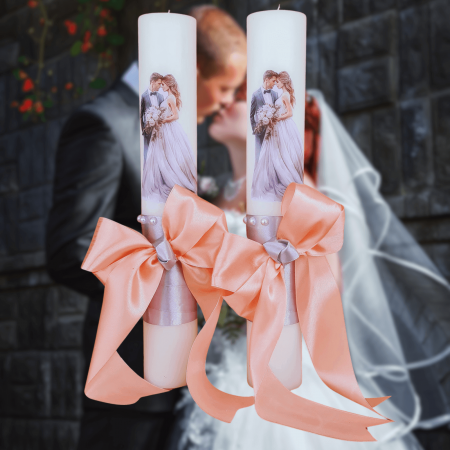 Accesorii și Lumânări decorate Nuntă - Set 2 Lumanari nunta decorate cu roz W19