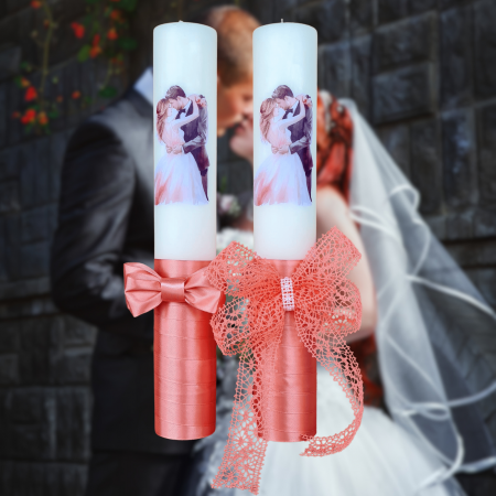 Accesorii și Lumânări decorate Nuntă - Set 2 Lumanari nunta decorate cu roz W23