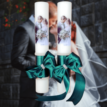 Articole Nuntă - Set 2 Lumanari nunta decorate cu verde W4