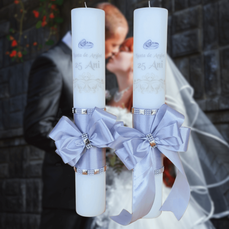 Articole Nuntă - Set 2 Lumanari nunta decorate Nunta de Argint 25 ani