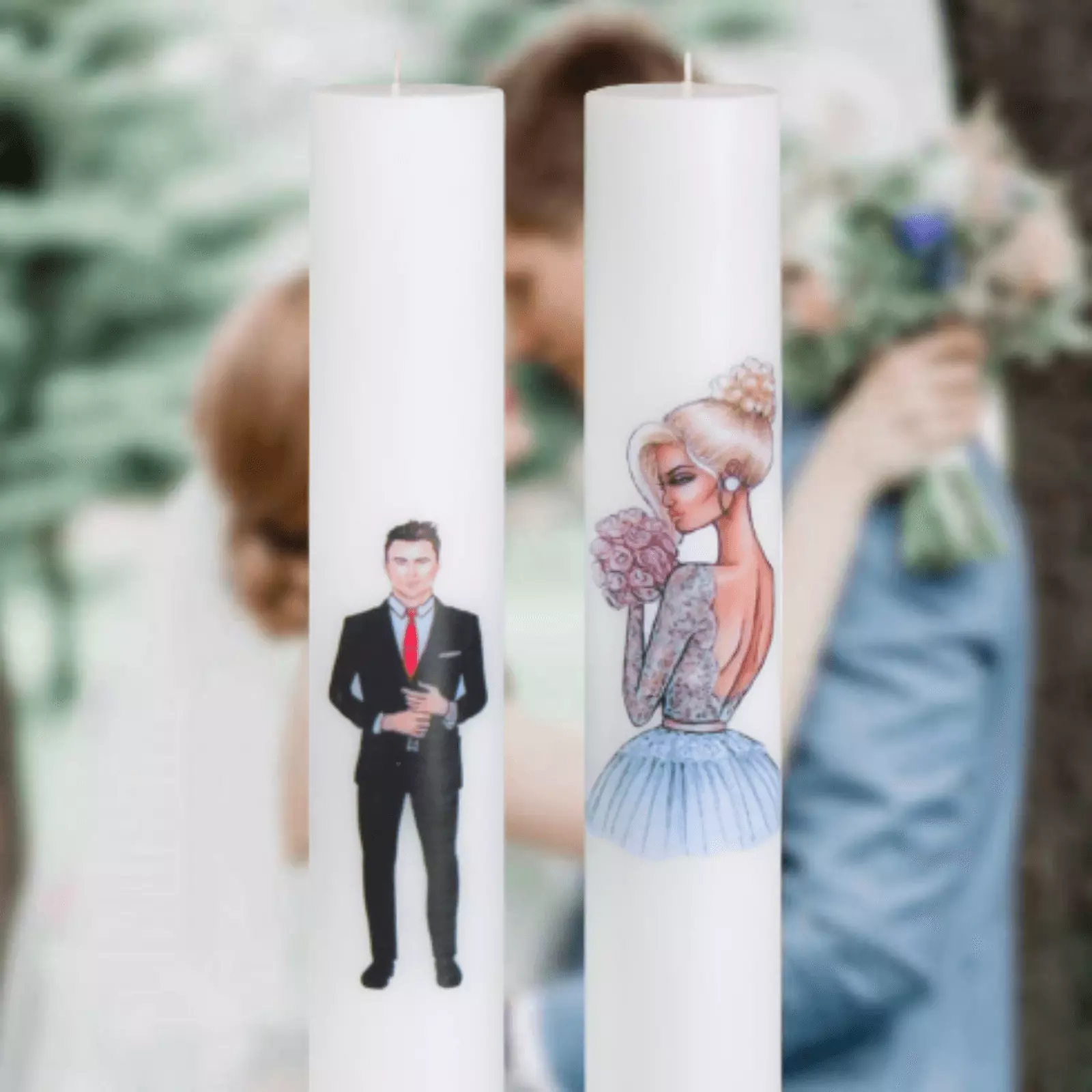 Lumânări Nuntă simple - Set 2 Lumanari Nunta Mire cu Mireasa Blonda