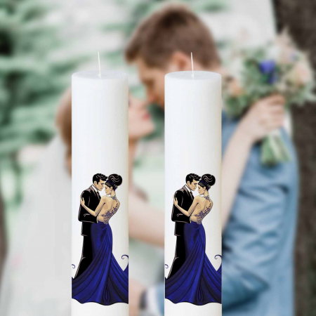 Articole Nuntă - Set 2 Lumanari Nunta Miri Dansand cu albastru