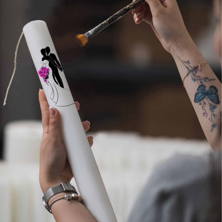 Set 2 Lumanari Nunta Mire si Mireasa cu buchet roz [3]