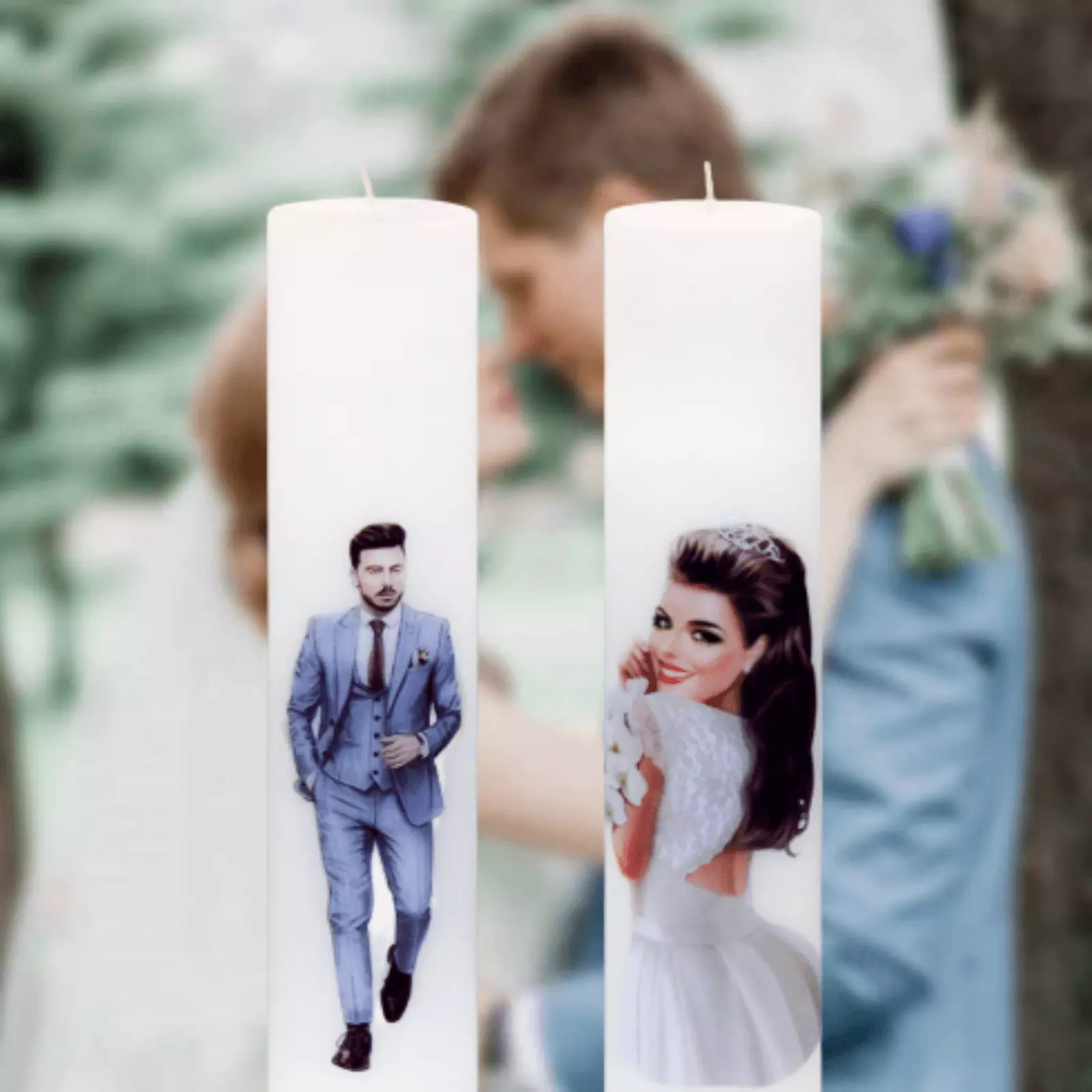 Lumânări Nuntă simple - Set 2 Lumanari Nunta Mire si Mireasa cu orhidee