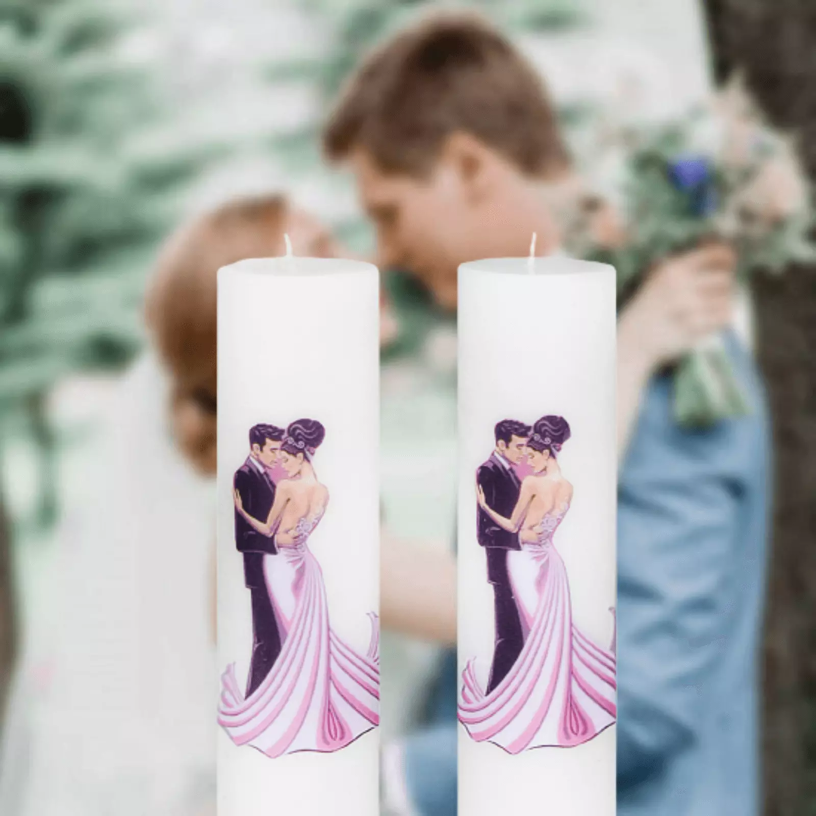 Lumânări Nuntă simple - Set 2 Lumanari Nunta Mire si Mireasa Dansand