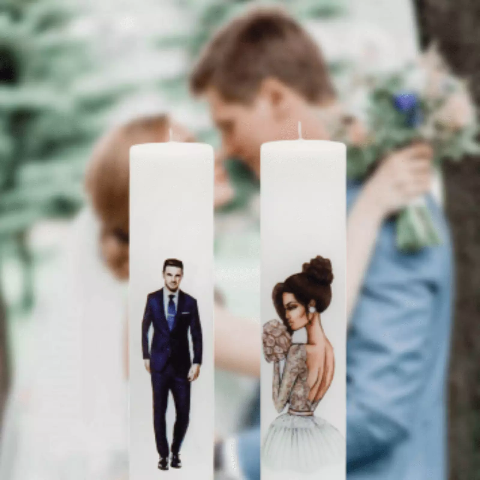 Articole Nuntă - Set 2 Lumanari Nunta Mire si Mireasa Satena