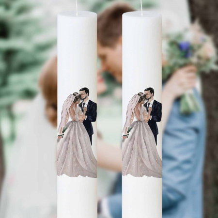 Articole Nuntă - Set 2 Lumanari Nunta mireasa si mire imbratisati cu negru