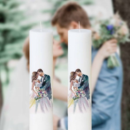 Articole Nuntă - Set 2 Lumânări Nuntă - Miri Ilustrați Artistic