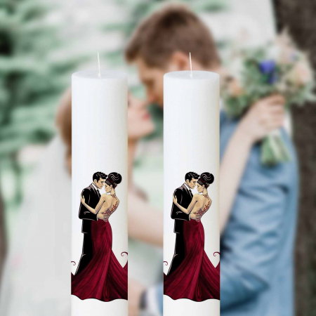 Articole Nuntă - Set 2 Lumanari Nunta Miri Dansand bordo