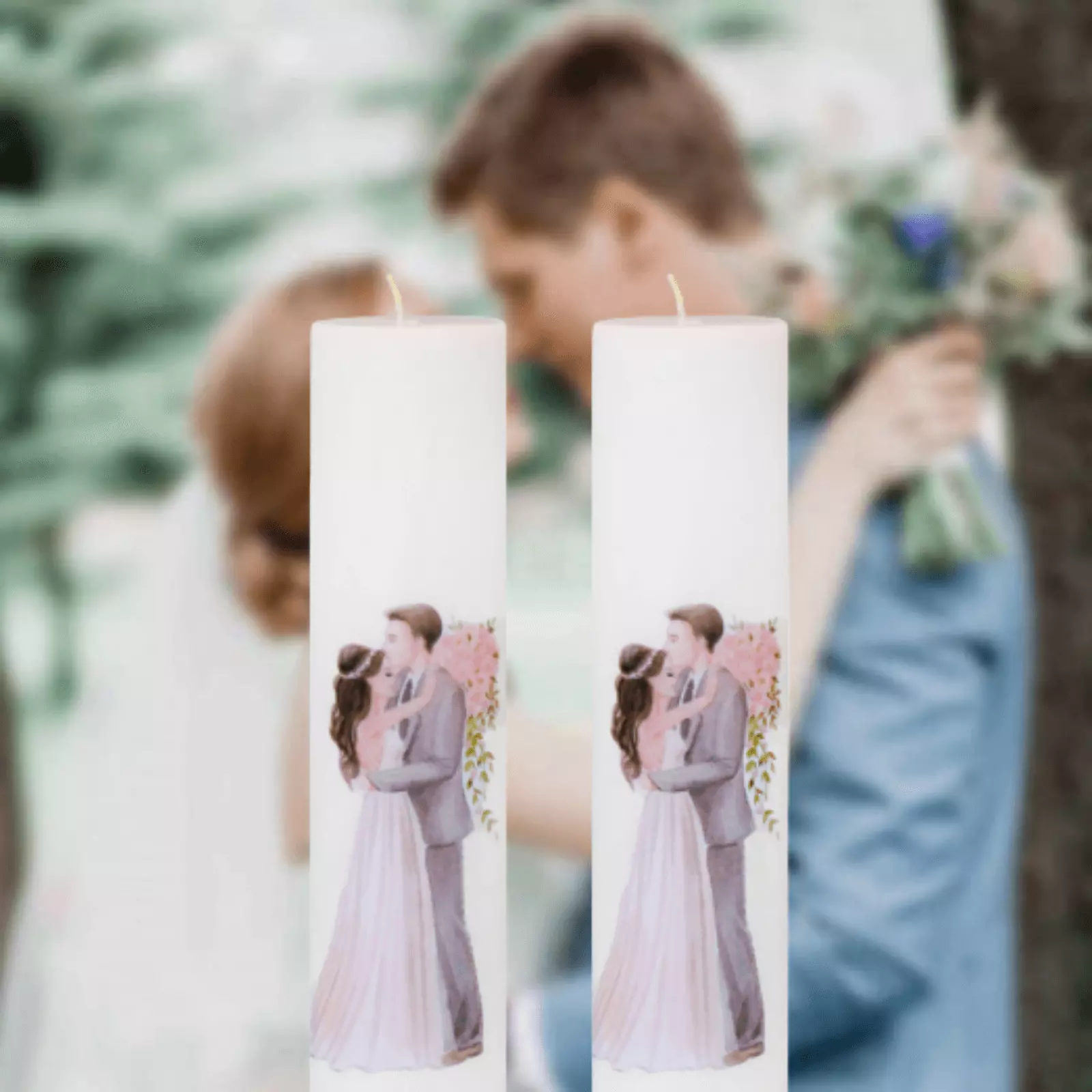 Articole Nuntă - Set 2 Lumanari Nunta Miri Imbratisati