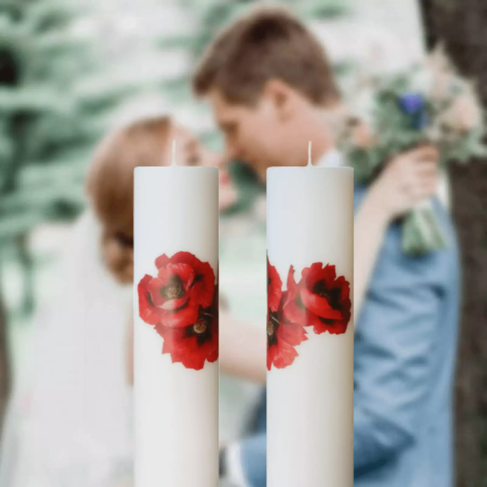 Lumânări Nuntă simple - Set 2 Lumanari Nunta Model Maci