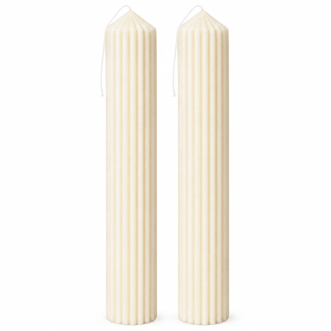 Set 2 Lumânări Nuntă Canelate din Ceară de Soia – Ivory Natural [1]