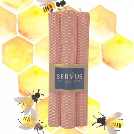 Lumânări Decorative - Set 4 Lumânări tip fagure din ceară colorată, rulate manual - Roz pudra