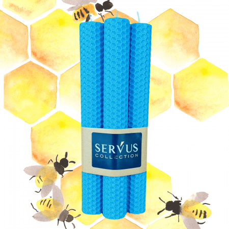 Lumânări Decorative - Set 4 Lumânări tip fagure din ceară colorată, rulate manual -  Albastru