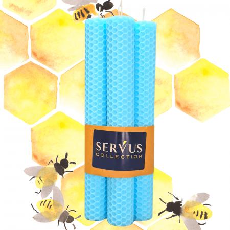 Lumânări Decorative - Set 4 Lumânări tip fagure din ceară colorată, rulate manual -  Albastru deschis