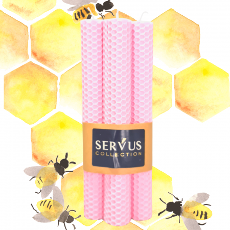 Lumânări Decorative - Set 4 Lumânări tip fagure din ceară colorată, rulate manual - Roz deschis