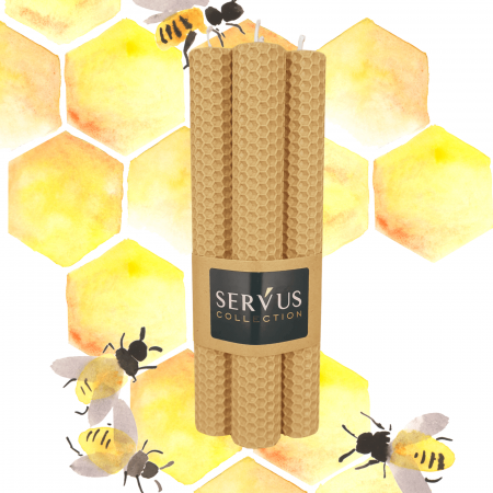 Lumânări Decorative - Set 4 Lumânări tip fagure din ceară colorată, rulate manual - Bej