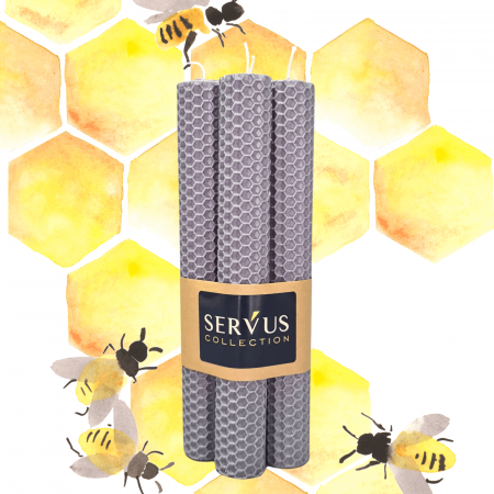 Lumânări Decorative - Set 4 Lumânări tip fagure din ceară colorată, rulate manual - Gri