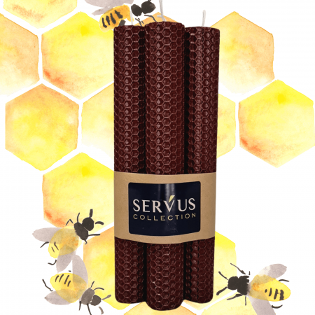 Lumânări Decorative - Set 4 Lumânări tip fagure din ceară colorată, rulate manual - Maro