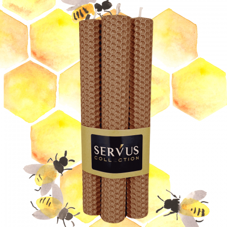 Lumânări Decorative - Set 4 Lumânări tip fagure din ceară colorată, rulate manual - Maro Cappuccino