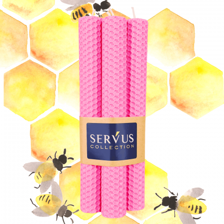 Lumânări Decorative - Set 4 Lumânări tip fagure din ceară colorată, rulate manual - Roz