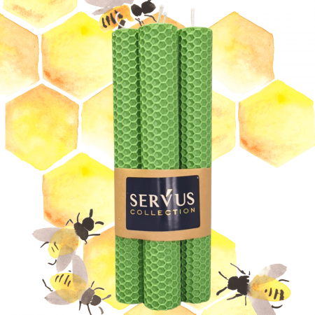 Lumânări Decorative - Set 4 Lumânări tip fagure din ceară colorată, rulate manual - Verde deschis