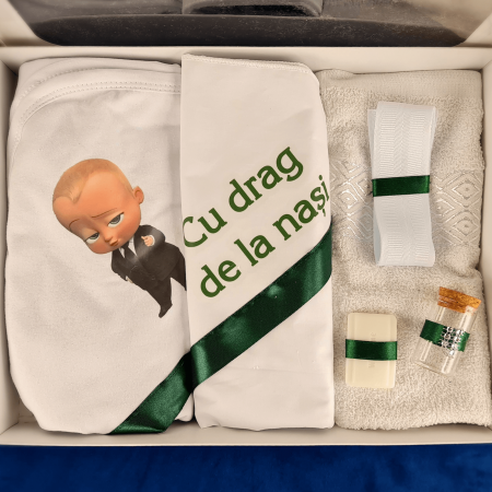 Trusou pentru botez imprimat cu Bebe Boss verde [2]