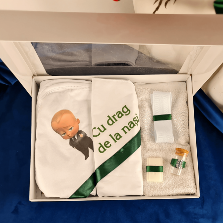 Trusou pentru botez imprimat cu Bebe Boss verde [1]