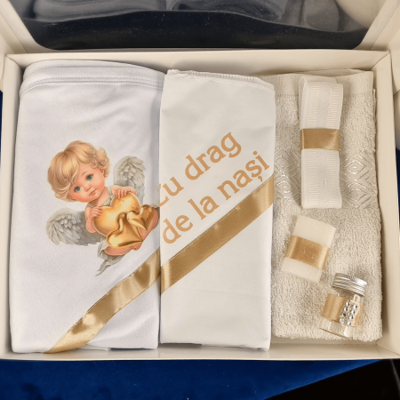 Trusou pentru botez imprimat cu Ingeras cu inimioare aurii [2]