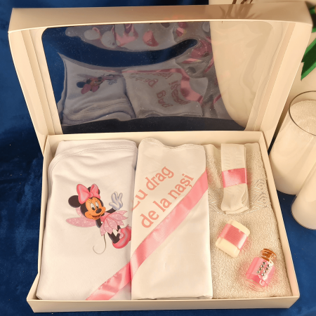 Trusouri si Lumânări decorate Botez - Trusou pentru botez imprimat cu Zana Roz