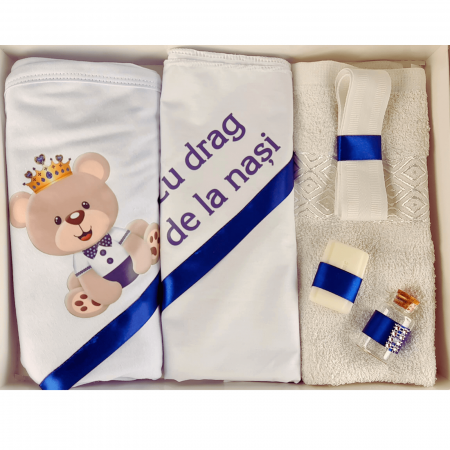Trusouri si Lumânări decorate Botez - Trusou pentru botez imprimat cu Ursulet albastru