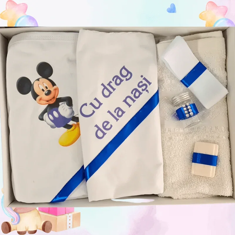 Trusouri si Lumânări decorate Botez - Trusou pentru botez imprimat cu Mickey Bleo