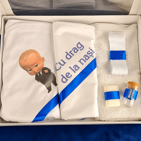Trusou pentru botez imprimat cu Bebe Boss albastru [1]