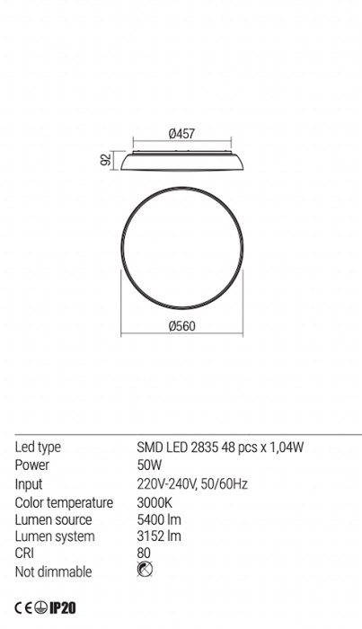 Plafoniera REDO Erie 01-1681 LED 50W 3000K 3152lm Ø560 IP20 Nedimabila White [4]