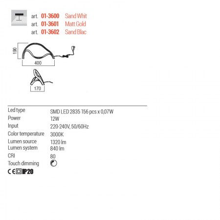 Veioza Redo Tempest, alb mat, LED, 12W, 840 lumeni, alb cald 3000K, L.40 cm, 01-3600 [2]