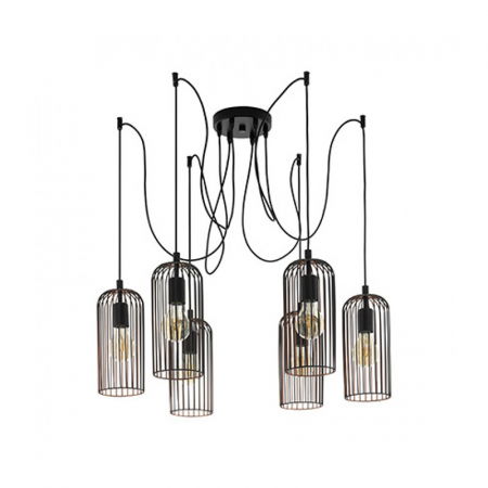 BLACK FRIDAY 2024 - Candelabru EGLO Roccamena, 6xE27, 6x60W, Otel, Negru/Cupru - 49643