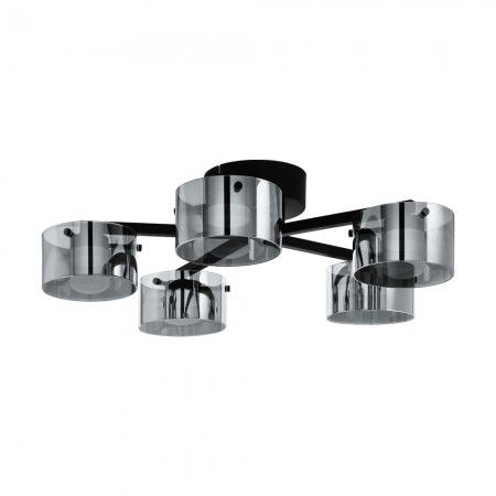 BLACK FRIDAY - Lustra Eglo Copillos, negru mat, sticla fumurie, LED, 35W, 2850 lumeni, alb cald 3000K, D.65 cm, 39874