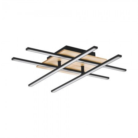 BLACK FRIDAY 2024 - Lustra Eglo Marinello, negru, lemn natur, LED, 21W, 2960 lumeni, alb cald 3000K, L.50 cm, 99793