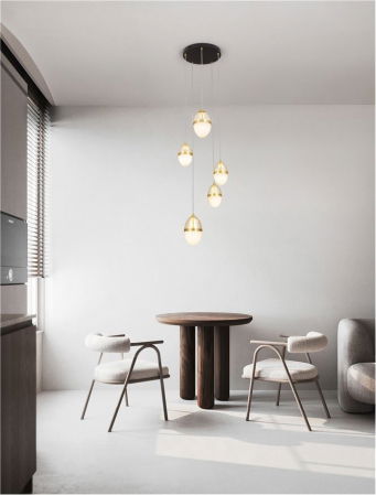 Moderne - Lustra Nova Luce EGNA 9009280 LED 59W 3000K 6112lm Sandy Gold & Black Metal Cognac & Opal Glass   IP20