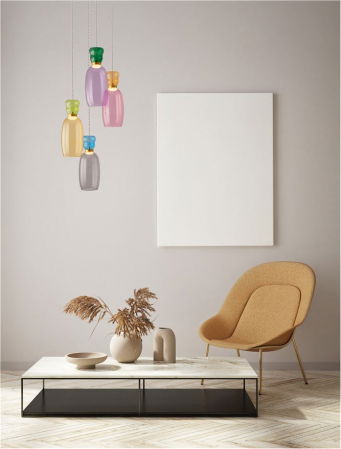 ILUMINAT INTERIOR - Lustra Nova Luce PLUMA 9030549 LED 32W 3000K 3660lm Matt Gold Metal Glossy Jasper, Purple, YelloW ,Pink, Light Green, Light Blue & Cyan Glass   IP20