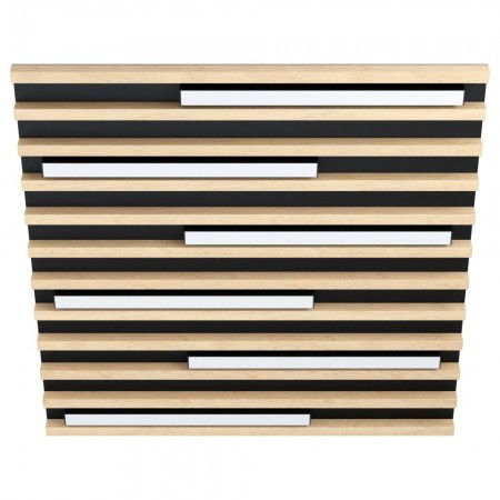 BLACK FRIDAY - Plafoniera Eglo Marreira, negru, lemn, LED, 51W, 5760 lumeni, alb cald 3000K, L.57 cm, 39898