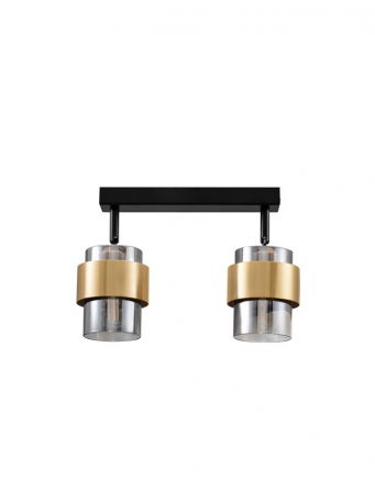 Plafoniere - Plafoniera Nova Luce SIANNA 9236387 Sandy Black & Brass Gold Metal Smokey Glass E27 2x12W IP20