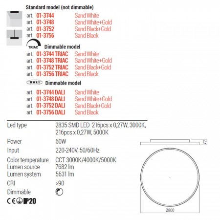Plafoniera Redo Dama, alb/auriu, LED CCT, 60W, 5631 lumeni, 3000K/4000K/5000K, D.80 cm, 01-3748 [1]
