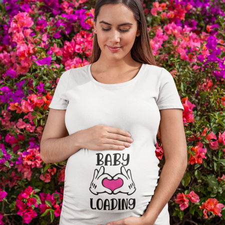 Tricouri Gravide - Tricou Personalizat Mamica - Baby Loading Mickey Mouse Inima