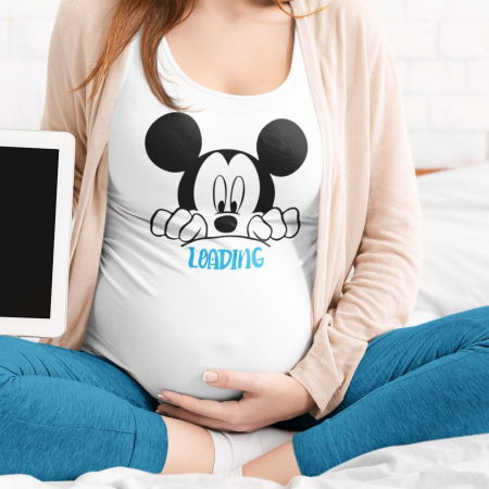Tricouri Gravide - Tricou Personalizat Mamica - Baby Loading Mickey Si Minnie Mouse Peeking