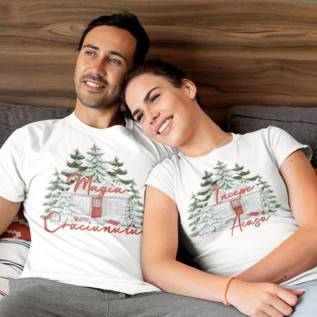 Tricouri Gravide - Set 2 Tricouri Craciun Personalizate - Magia Craciunului incepe acasa  