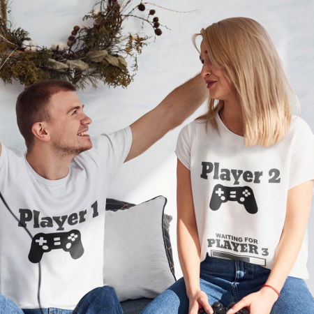 Tricouri Gravide - Set 2 Tricouri Cuplu Personalizate - Waiting on Player 3  